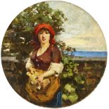 FERAGUTTI VISCONTI, ADOLFOPura 1850 - 1924 MailandBäuerin mit Gefäss am Strand.Öl auf Malkarton,sig.