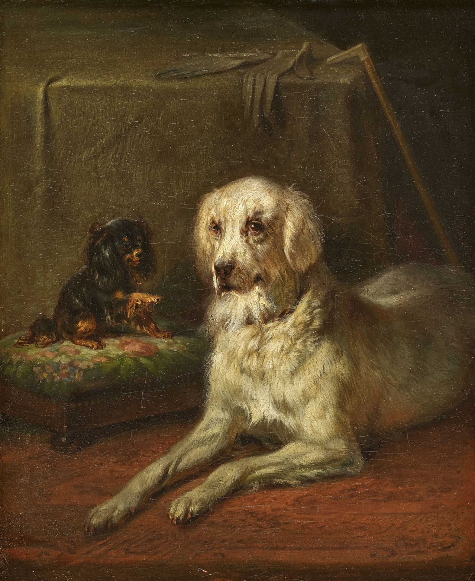 ADAM, BENNOMünchen 1812 - 1892 KelheimZugeschriebenBildnis zweier Hunde.Öl auf Leinwand,27x22