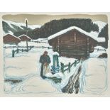 STAUFFER, FREDGümligen 1892 - 1980 ThörishausAm Brunnen.Farblithografie,handsig. u.r.,46x59 cm,
