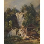 TÖCHE, KARLSchweiz, 19. Jh.Reichenbachfall mit Mühle und Bäuerinnen.Aquarell,verso bez. u. dat. "