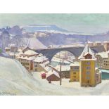 KIENER, ROBERTBolligen 1866 - 1945 BernDie Nydeggbrücke in Bern.Öl auf Gaze, auf Malkarton,sig. u.