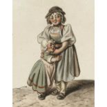 MIND, GOTTFRIED1768 Bern 1814Mutter mit Kind.Feder in Schwarz und Aquarell,9,3x7,2 cm (BG),