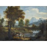 ITALIEN, 18. JH.Landschaft mit Fluss und Staffage.Öl auf Leinwand, doubliert,48x64,5 cm- - -22.