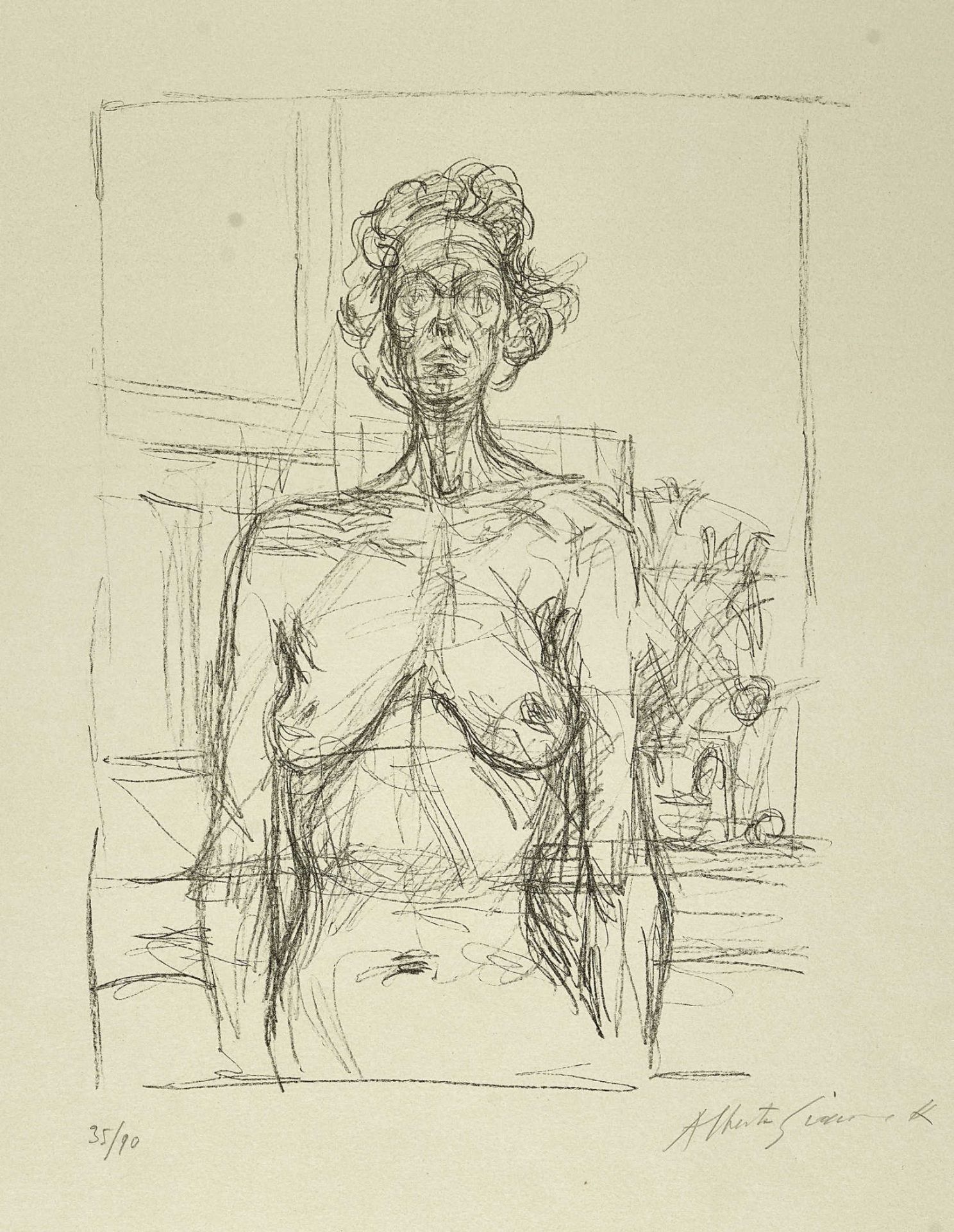 GIACOMETTI, ALBERTOBorgonovo 1901 - 1966 ChurNu aux fleurs.Lithografie,handsig. u.r., num. 35/90,