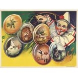 ANONYMClown mit Zirkusszenen auf Ballonen.Farblithografie,bez. "Willson Show Printers",76x100,5