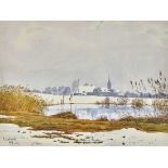 COLOMBI, PLINIORavecchia 1873 - 1951 SpiezKirchdorf mit Gerzensee im Winter.Aquarell über