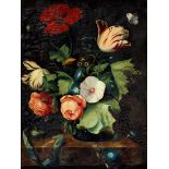 HOLLAND, 18./19. JH.Stillleben mit Blumen und Schmetterling.Öl auf Holz,verso Siegel in rotem Lack,