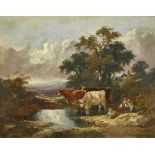 HORLOR, GEORGE WILLIAM1823 England 1895Sitzende Bäuerin mit Hund und Vieh.Öl auf Malkarton,sig. u.r.