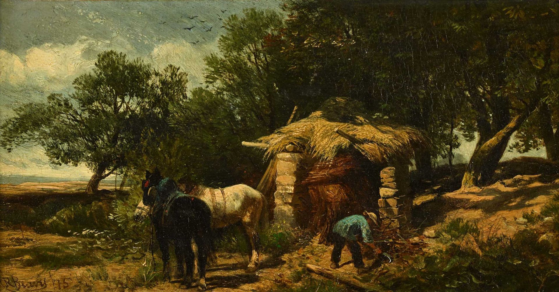 BEAVIS, RICHARDExmouth 1824 - 1896 LondonBaumgruppe mit Bauer, Pferden und Hütte.Öl auf Leinwand,