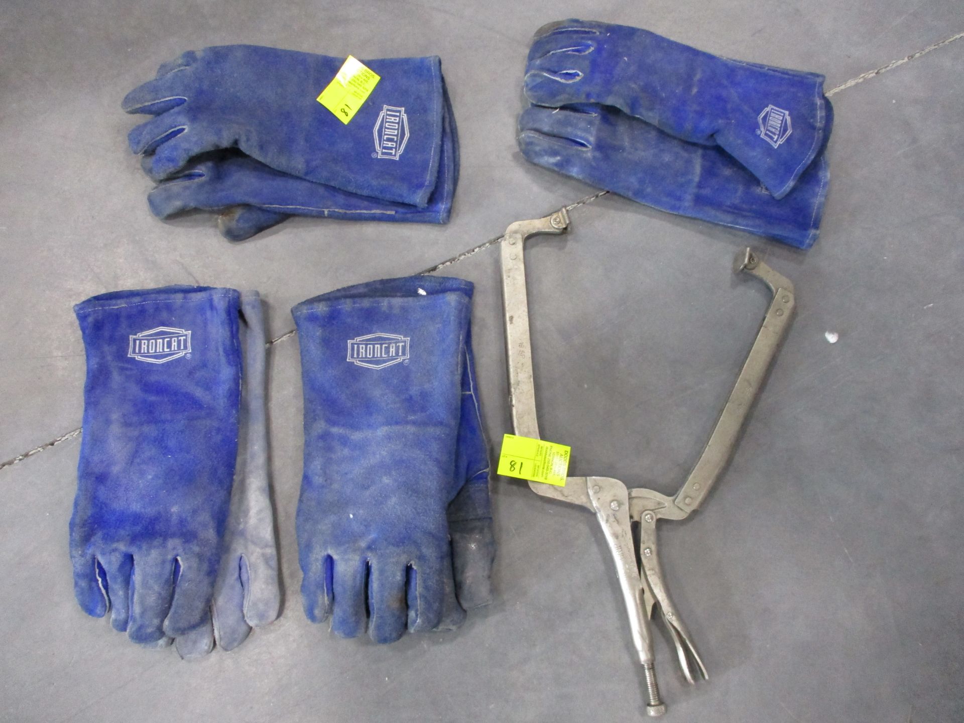 Bin with welding gloves & welding vise grips