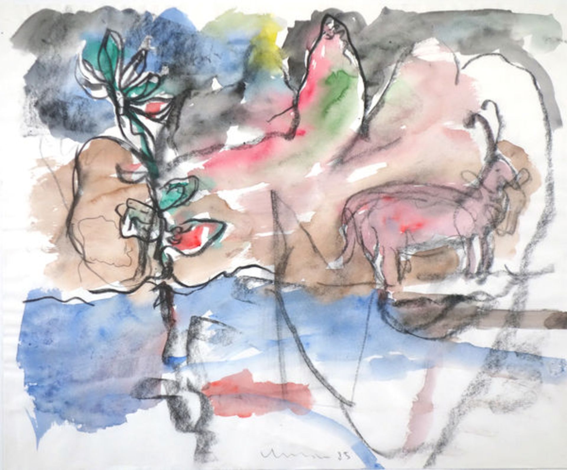 Anzinger, SiegfriedAquarell und schwarze Kreide auf Papier, 37,8 x 45,8 cmOhne Titel (1985)