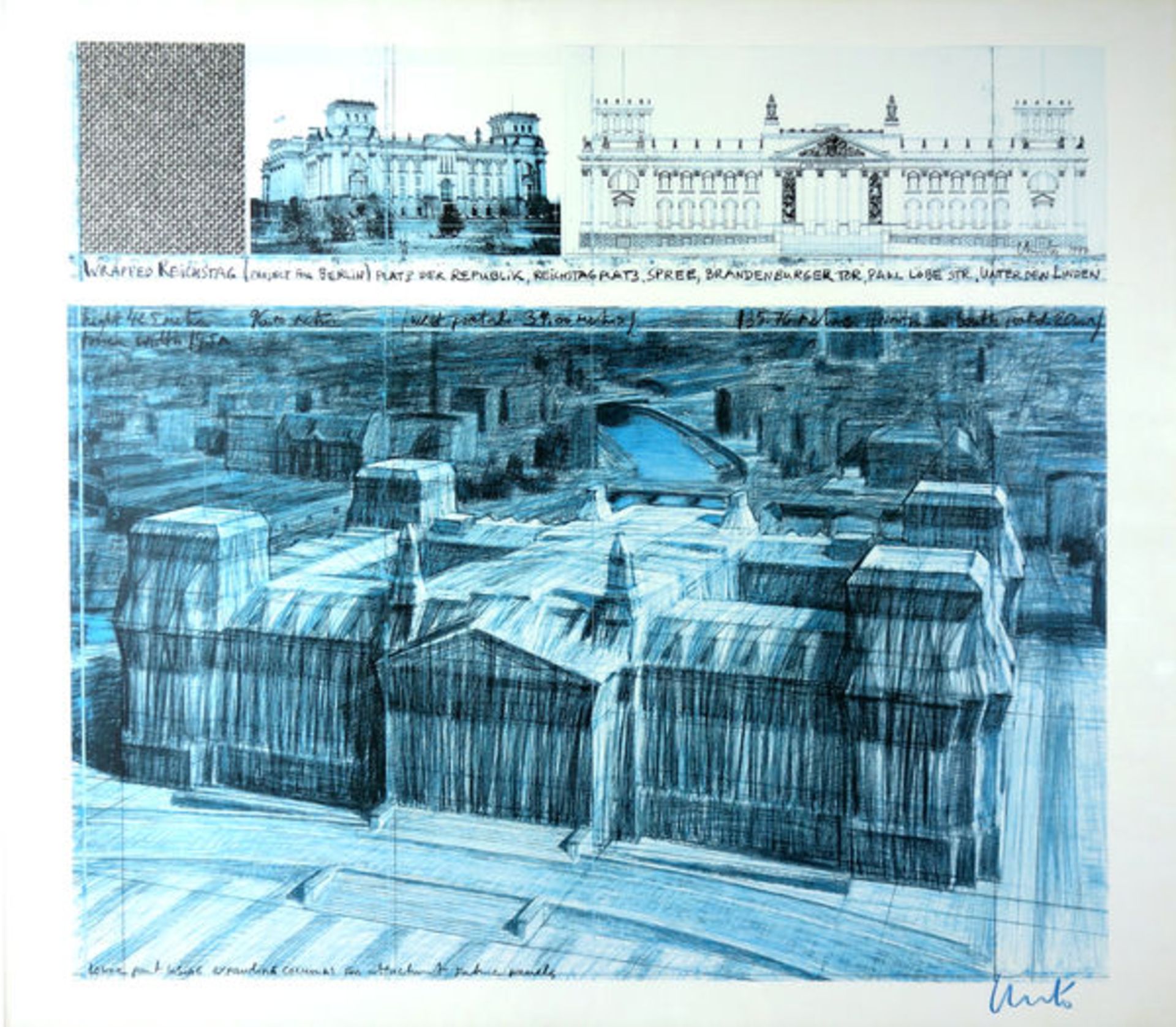 ChristoFarboffset auf Offsetpapier, 62 x 69,2 cmWrapped Reichstag Project for Berlin (1994)