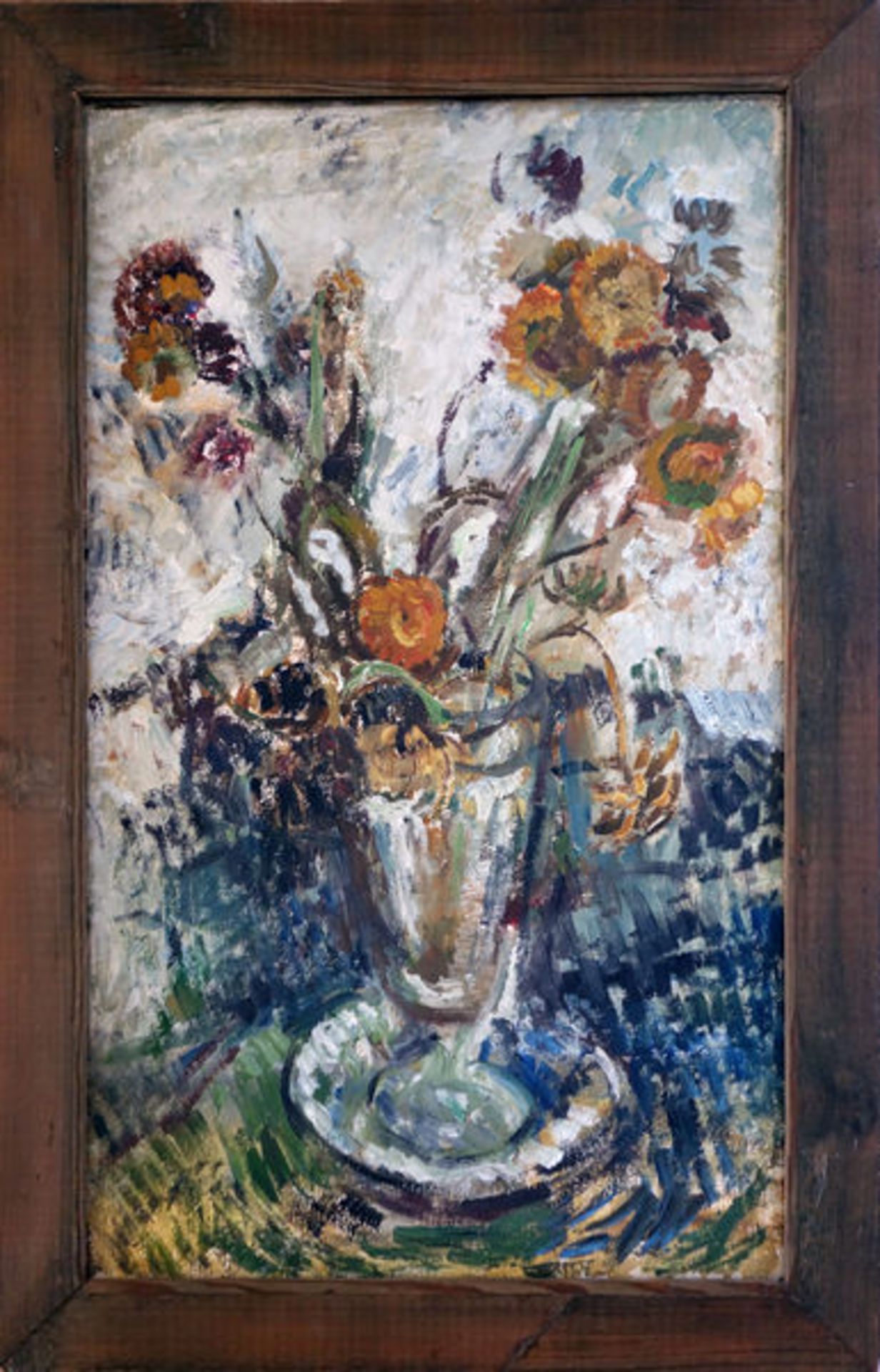 Böttcher, ManfredÖl auf Leinwand, 50 x 30 cmBlumen in Vase (1971)Auf der Rückseite der Leinwand - Bild 2 aus 2