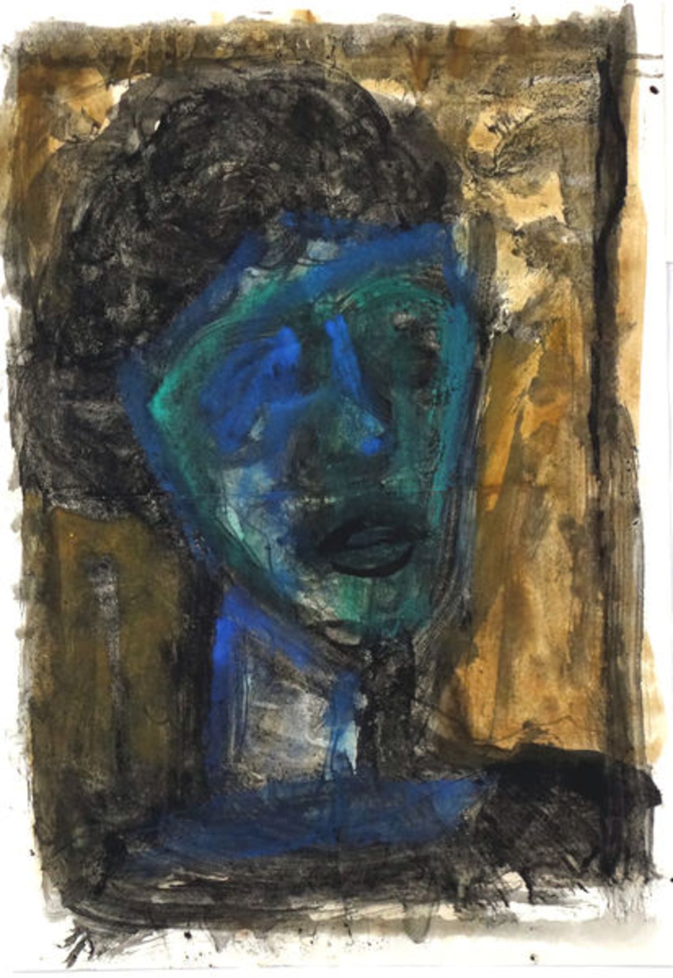 Böttcher, ManfredGouache auf Papier, 41,7 x 29 cmKopfstudie in Blau (1980)Verso Stempel "Manfred