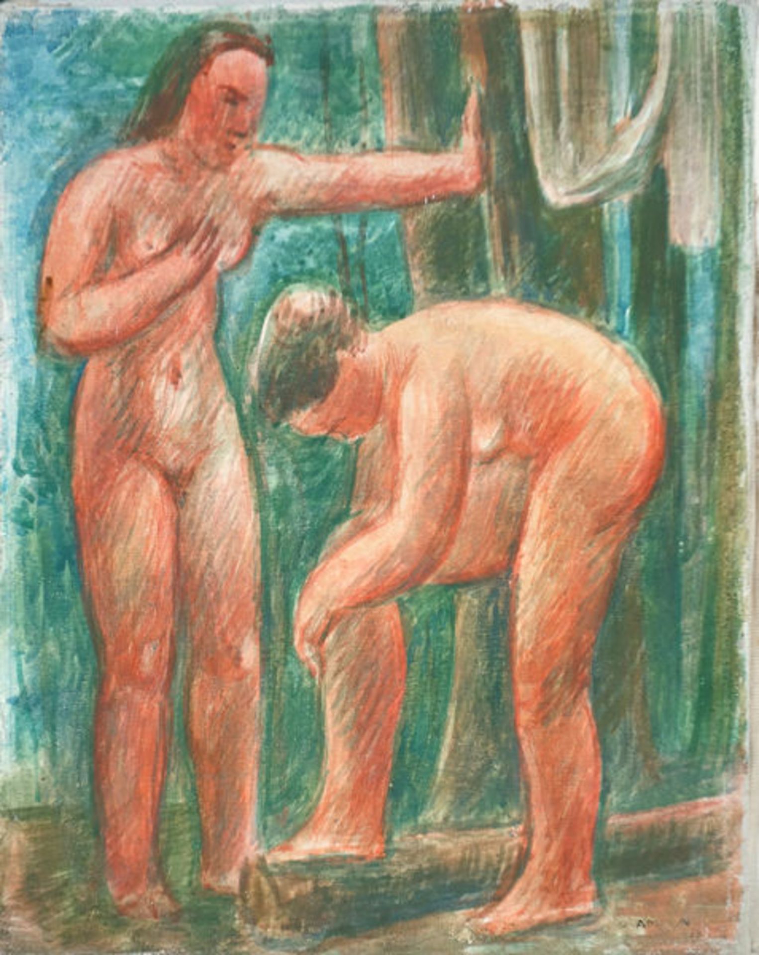 Amrein, RobertTempera auf Leinwand auf Keilrahmen aufgezogen, 25 x 20 cmZwei weibliche Akte (1938)