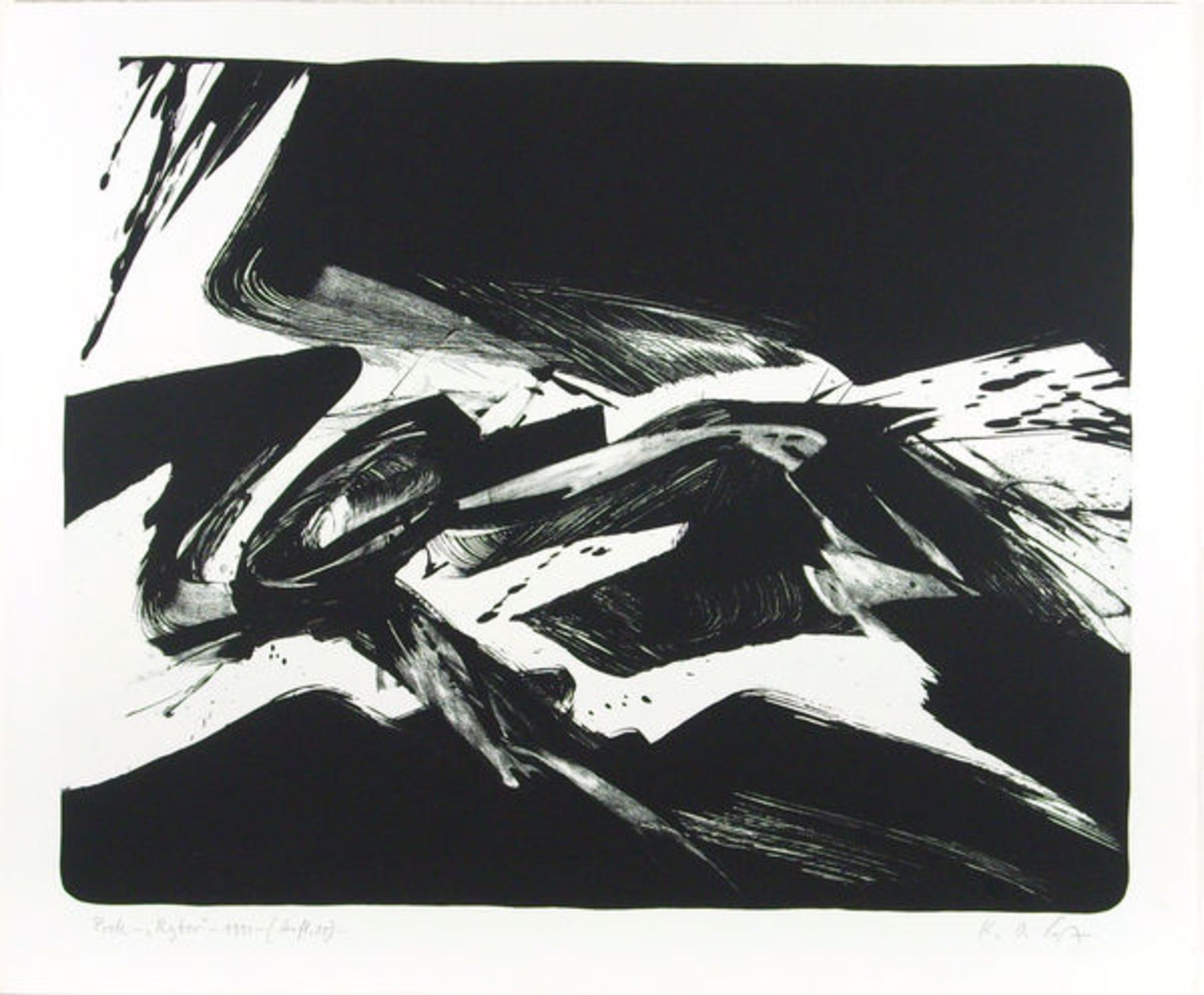 Götz, Karl Otto2 Lithographien auf BüttenRyter (1990)Hügelow 65. 1.) Blatt mit