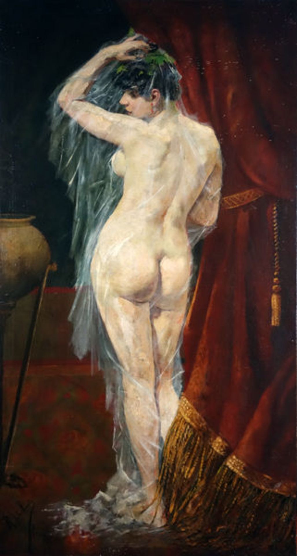 Stehender weiblicher Rückenakt (1886)Oil on canvas stretched over a wooden frame. Signed, dated