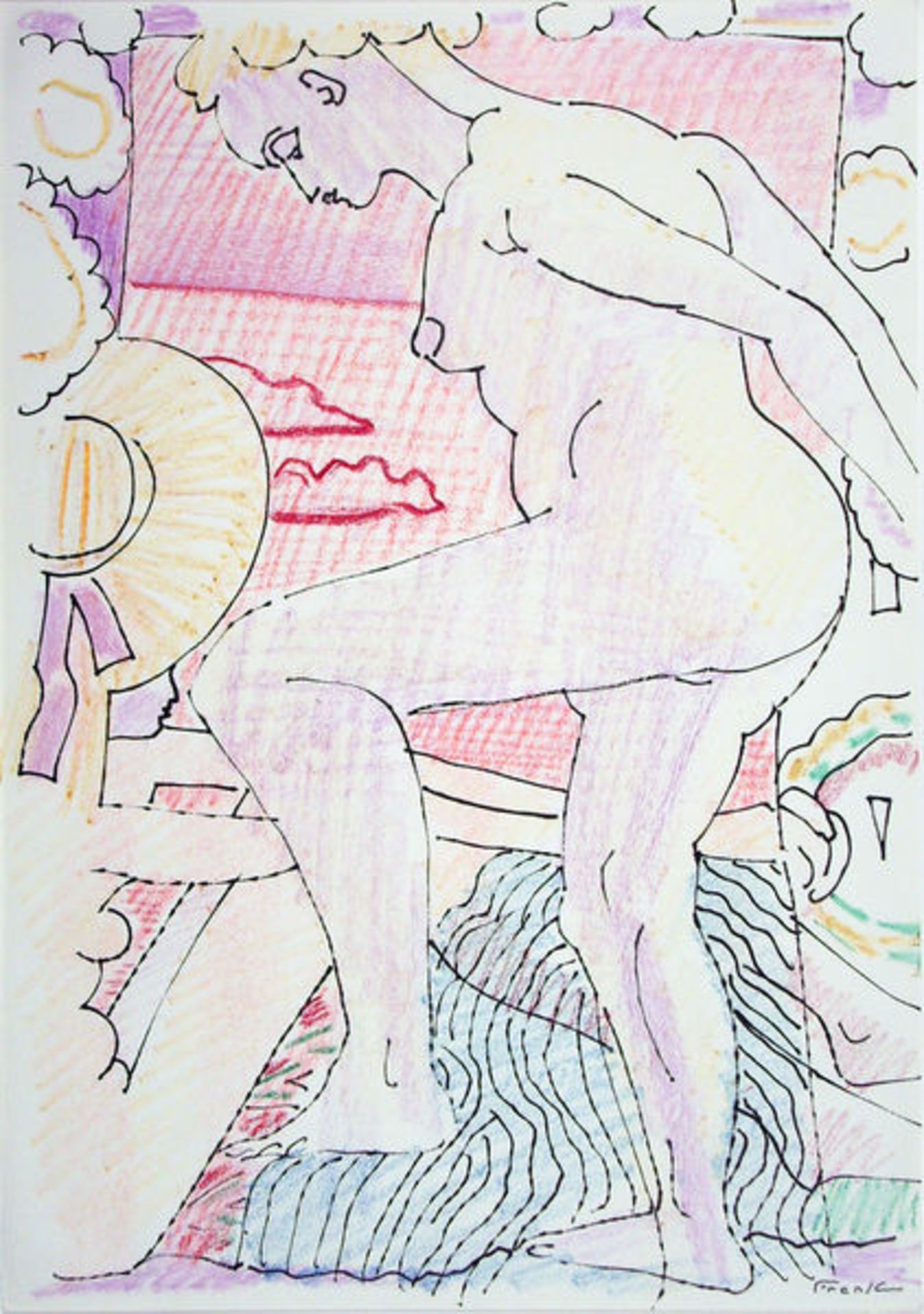 Badefreuden (um 1955)Ink drawing and coloured chalks on paper. Signed.Frank, EdvardTusche und