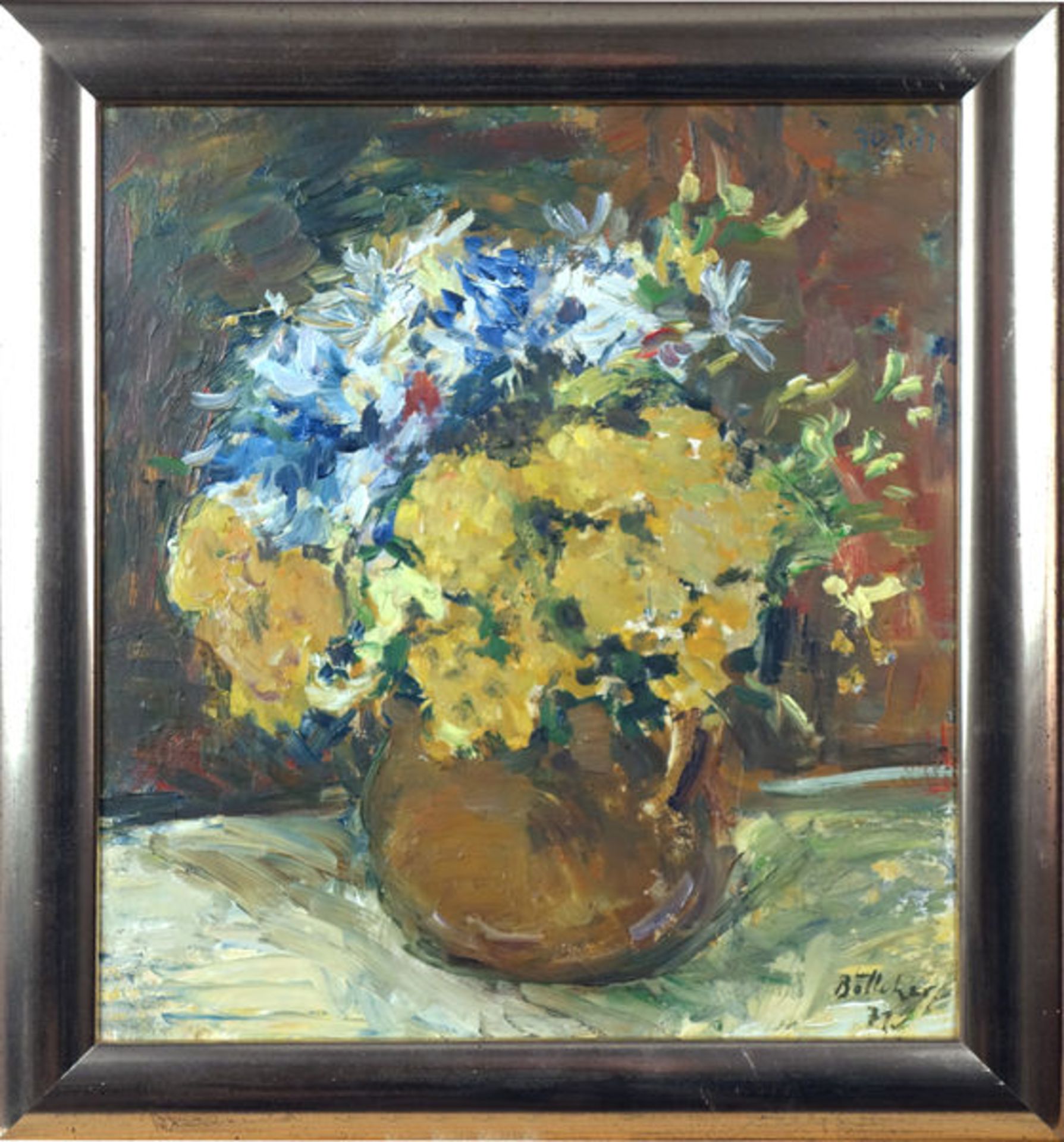 Blumen in Vase (1971)Oil on cardboard. Signed and dated. Framed.Böttcher, ManfredÖl auf - Bild 2 aus 2