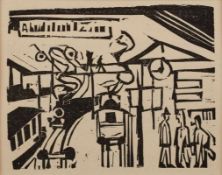 Holzschnitt Ernst Ludwig Kirchner1880 Aschaffenburg - 1938 Frauenkirch- Widboden "Bahnhof" 1922 7,