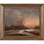 Gemälde Landschaftsmaler 19. Jh."Winterlandschaft mit Abendrot" Öl/Lwd. (doubl.), 30,3 x 38,3 cm