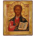 Ikone Russland um 1790"Christus Pantokrator" Temperamalerei und teils radierte Vergoldung auf