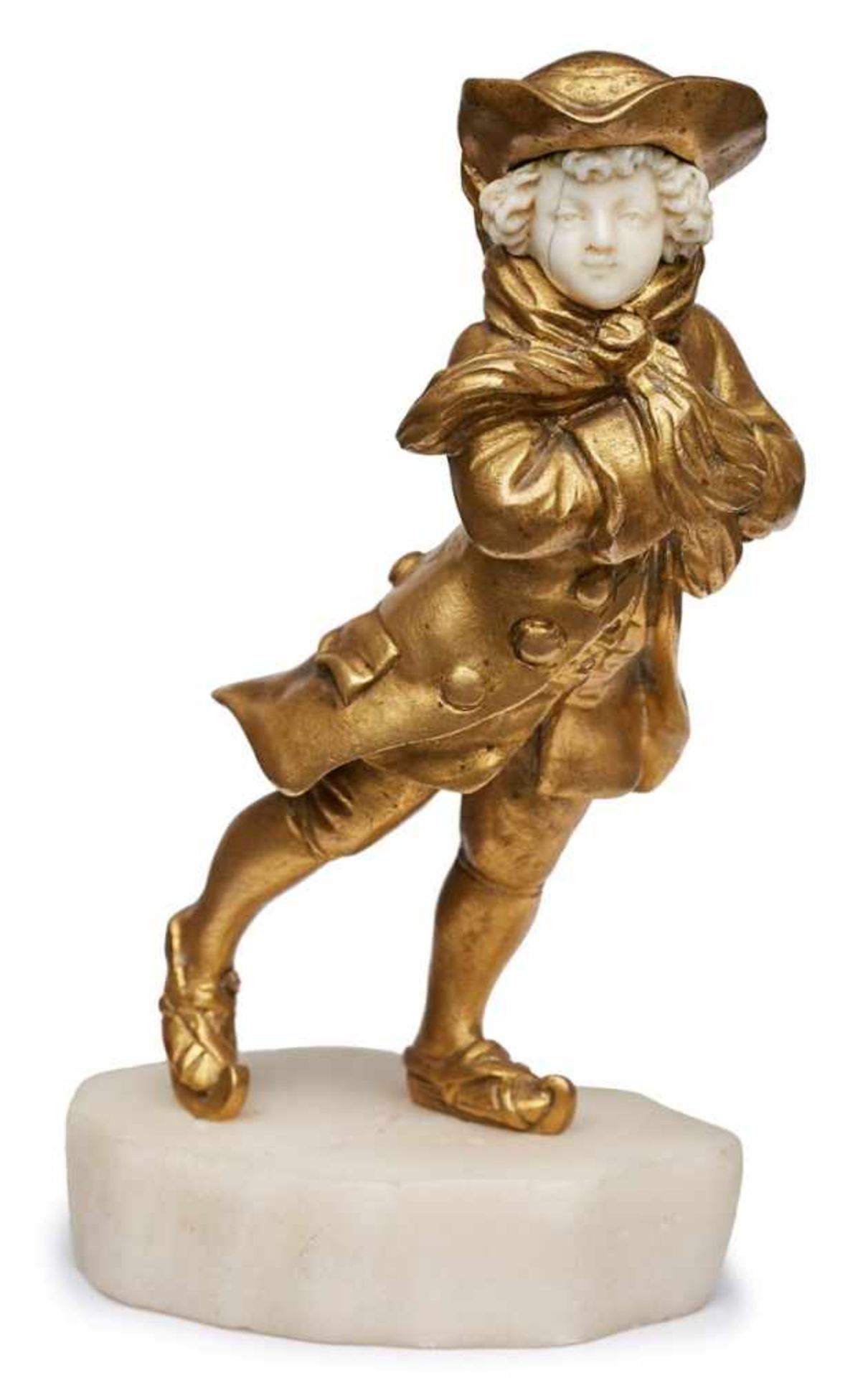 Kl. chryselephantine Bronze Eugène BernoudSchlittschuhläufer, Frankreich Ende 19. Jh. Vergoldet.