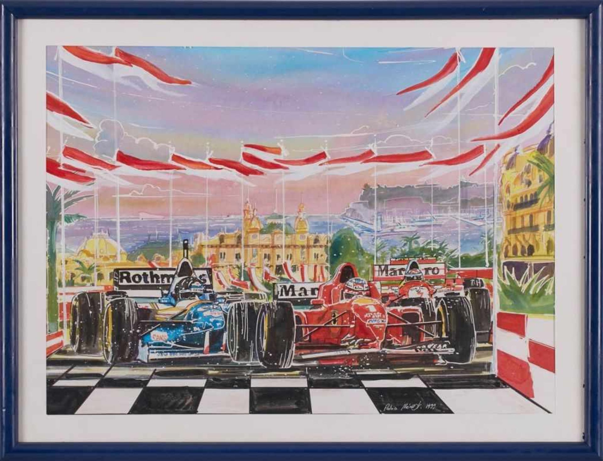 Aquarell, weiß gehöhtPatrice Mérot geb. 1954 "Formel 1, Monaco" u. re. sign. u. dat. Patrice Mérot