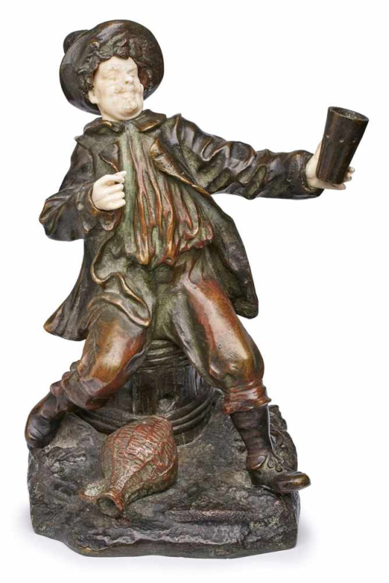 Bronze Victor Rousseau(Belgien, 1865 - 1954) "Trinkender Winzer". Hellbraun patiniert, Hände u.