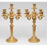 Paar 5-flammige Girandolen, Louis-XVI-Stil,Frankreich 19. Jh. Bronze feuervergoldet (matt u.