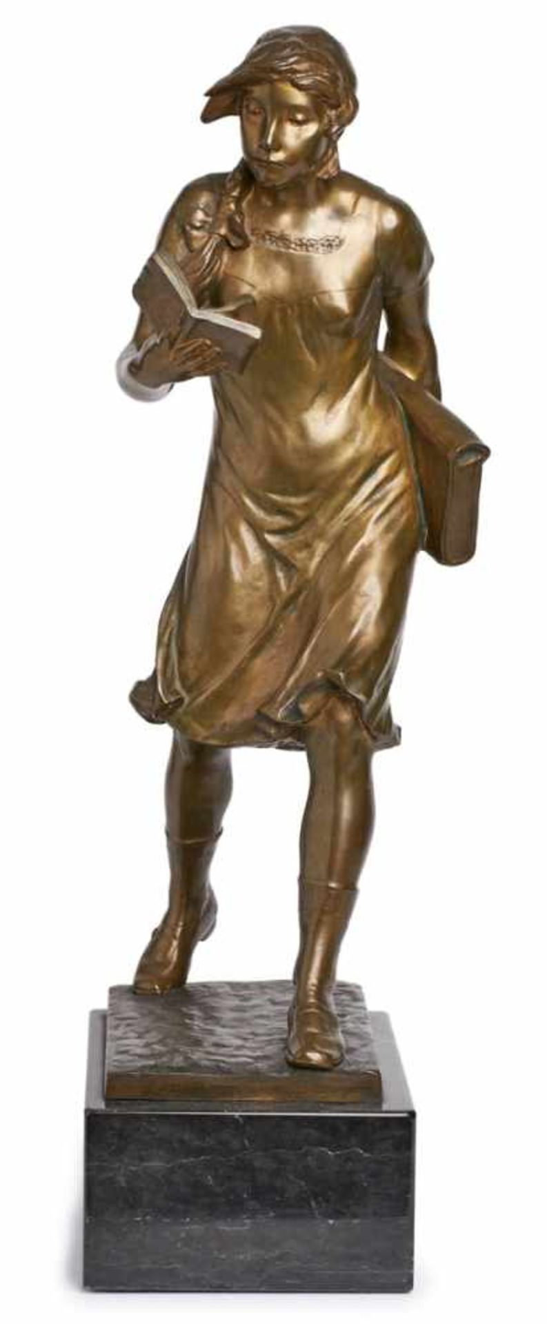 Bronze Gerhard Janensch(1860 Zamborst/ Pommern - 1933 Berlin) "Nachhauseweg" - Mädchen mit Buch,