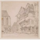 Bleistiftzeichnung Wilhelm Gutmann1877 - 1935 "Frankfurter Altstadtszene östlich des Frankfurter