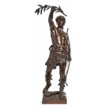 Gr. Bronzeskulptur Eugene Marioton(Frankreich, 1854 - 1933) "Vainqueur - Der Sieger". Braun