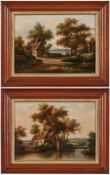 Paar Gemälde Niederlande um 1870"Niederländische Landschaften mit Gehöften" Öl/Lwd., je 28 x 38 cm