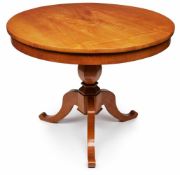 Runder Biedermeier-Tisch, süddt. um 1825.Esche massiv u. Esche furn. Breite Zarge auf 8- kantigem