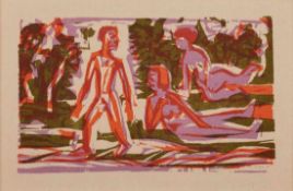 Farbholzschnitt Ernst Ludwig Kirchner1880 Aschaffenburg - 1938 Frauenkirch- Widboden "Badende in