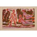 Farbholzschnitt Ernst Ludwig Kirchner1880 Aschaffenburg - 1938 Frauenkirch- Widboden "Badende in