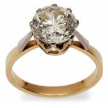 Brillantsolitär von 3,58 ct.Farbe P-R/ tinted-very light yellow, Reinheit piqué 2, in 18 kt.-