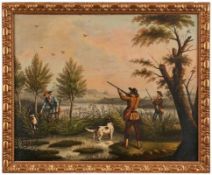 Gemäldewohl spanischer Jagdmaler um 1900 "Entenjagd" Öl/Lwd., 83 x 103,5 cm Provenienz: Aus dem