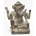 Ganesh, Indien wohl 19. Jh.bronze. Vierarmiger Gott m. Elefantenkopf auf flacher, quadrat.