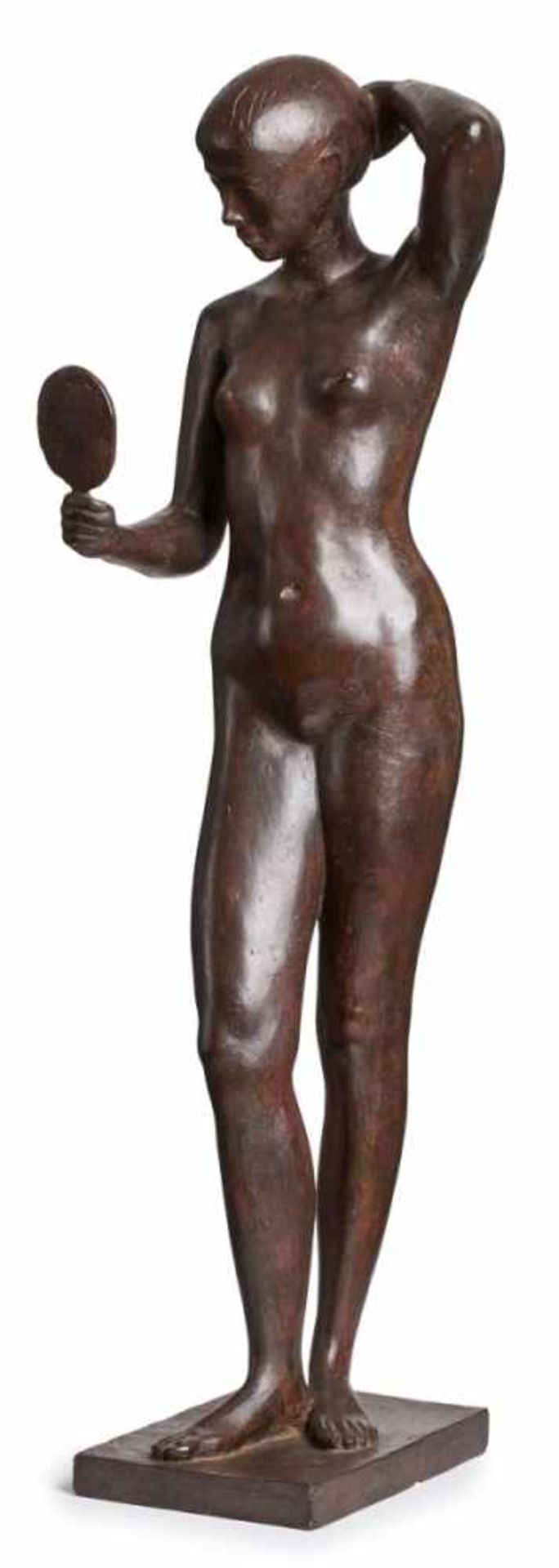 Gr. Bronze Karl Heinz Krause(geb. 1924 Angermünde, tätig in Italien) Akt mit Spiegel, dat. 1955.