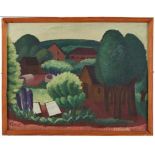Gemälde Wilhelm Bittorf1904 - 1951 Expressionistischer Maler. "Landschaft mit Häusern u. Bäumen"
