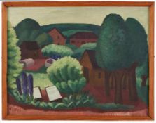 Gemälde Wilhelm Bittorf1904 - 1951 Expressionistischer Maler. "Landschaft mit Häusern u. Bäumen"