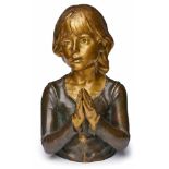 Kl. Halbbüste, Lucie Signoret-Ledieu(Frankreich 1858 - 1904) "Betendes Mädchen" Bronze, Kopf u.