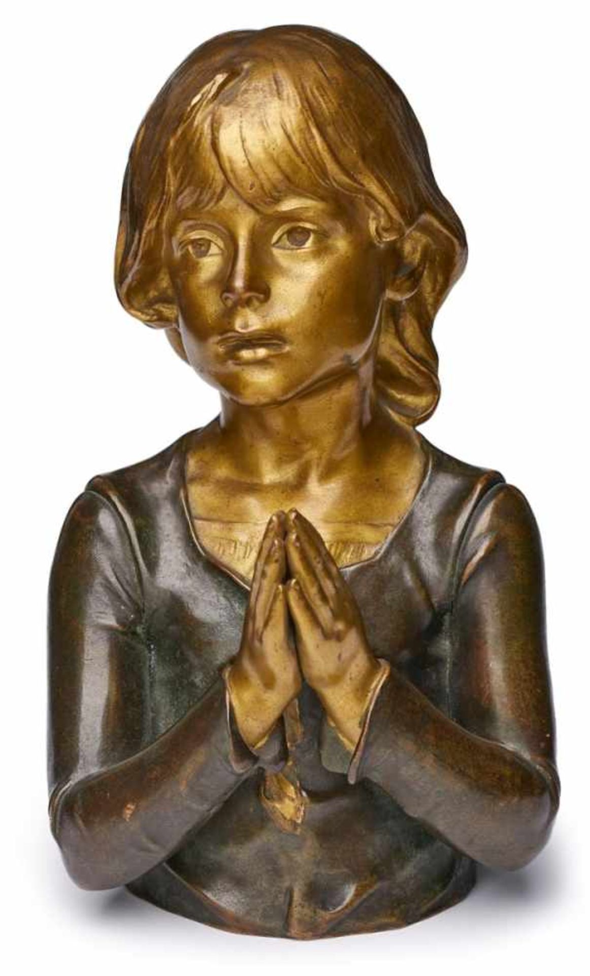 Kl. Halbbüste, Lucie Signoret-Ledieu(Frankreich 1858 - 1904) "Betendes Mädchen" Bronze, Kopf u.