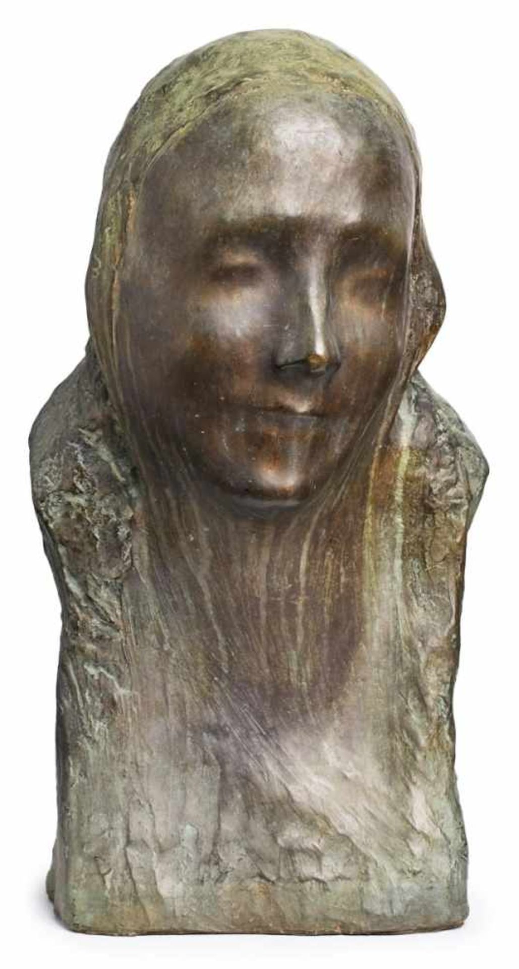 Gr. Bronzebüste Pedro Zonza Briano(Argentinien, 1886 - 1941) "Frauenbüste" hellgrün/braun patiniert.
