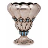 Gr. Vase, Spanien 2. Hälfte 20. Jh.Silber. Hoher Kelch m. breit gerippter Wandung in Hammerschlag-