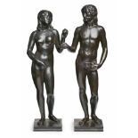 Paar Bronzen Fritz Röll(1879 Kaltennordheim/ Rhön - 1956 ebda.) Adam und Eva, dat. 1935. Schwarz
