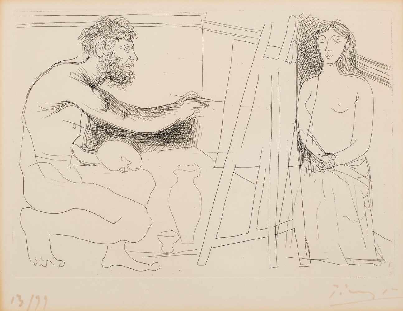 Radierung Pablo Picasso1881 Malaga - 1973 Mougins "Bl. 12 aus Le Chef D'Oevre Inconnu: Peintre