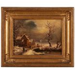 Gemälde Franz. Landschaftsmaler 19. Jh."Winterlandschaft mit Figurenstaffage" Öl/Lwd., 24 x 32,1 cm